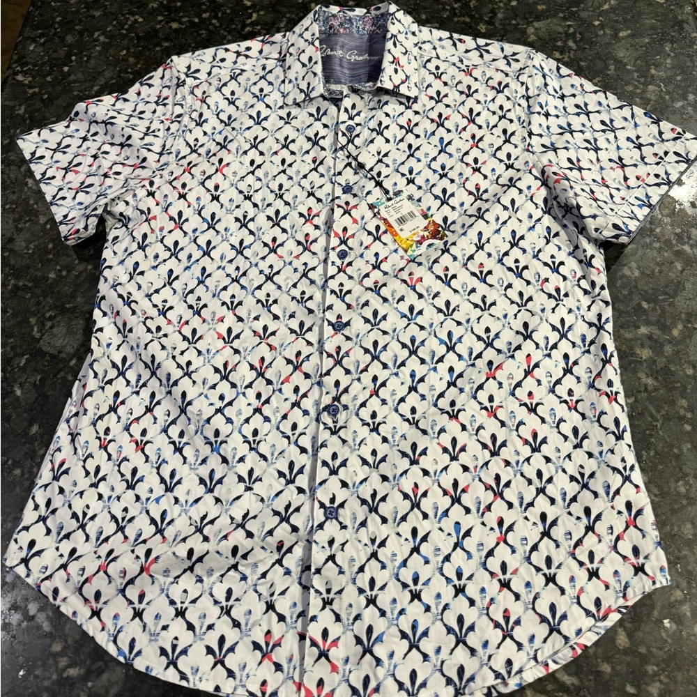 Men’s Robert Graham Abstract Button Down Polo ( Size L )
